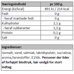 Næringsindhold - karamel-saltlakrids bolcher (sukkerfri)